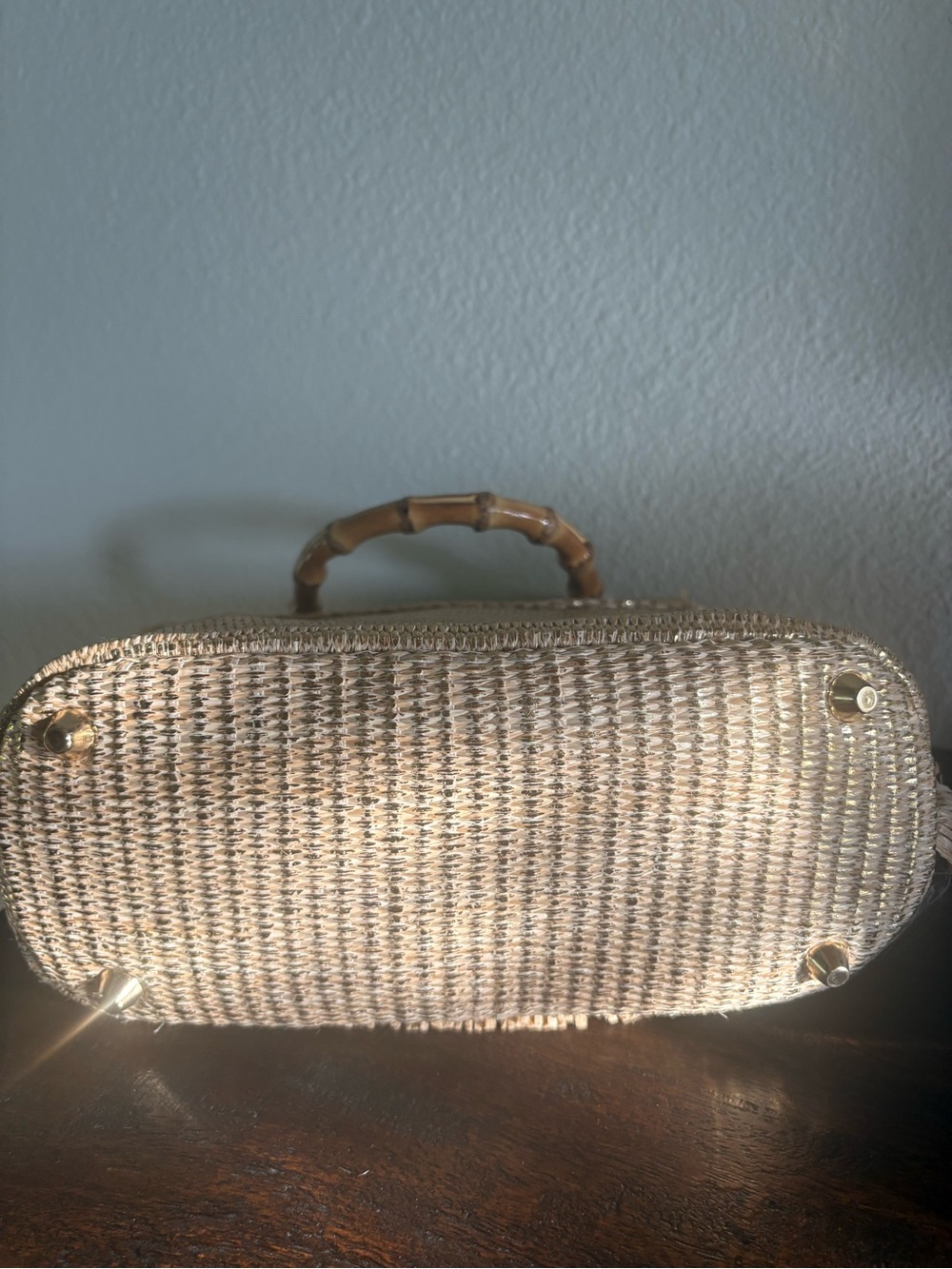 Tommy Bahama Straw Shoulder Bag with Bamboo Handle - Natural - Picture 3 of 9